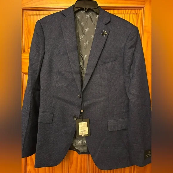 JOHN VARVATOS BLEECKER BLUE TWO BUTTON STRETCH WOOL BLEND BLAZER